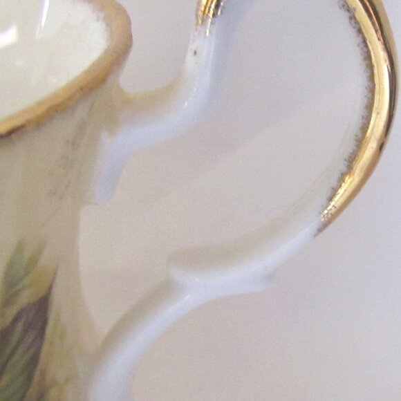 Queen's Tea Cup and Saucer, Summer Fruit, Brushed Gold Gilt, Molded, Fancy I111 - Picture 6 of 9